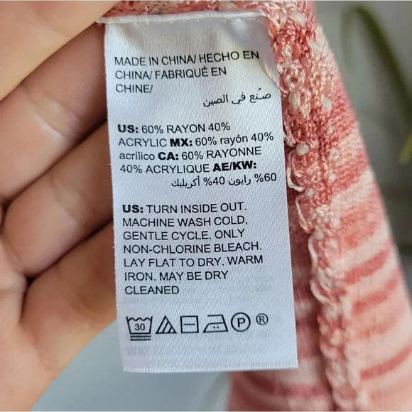 Chico's, Pink Embroidered Striped Jacquard Silky Cardigan Sweater Size Large - Picture 9 of 10